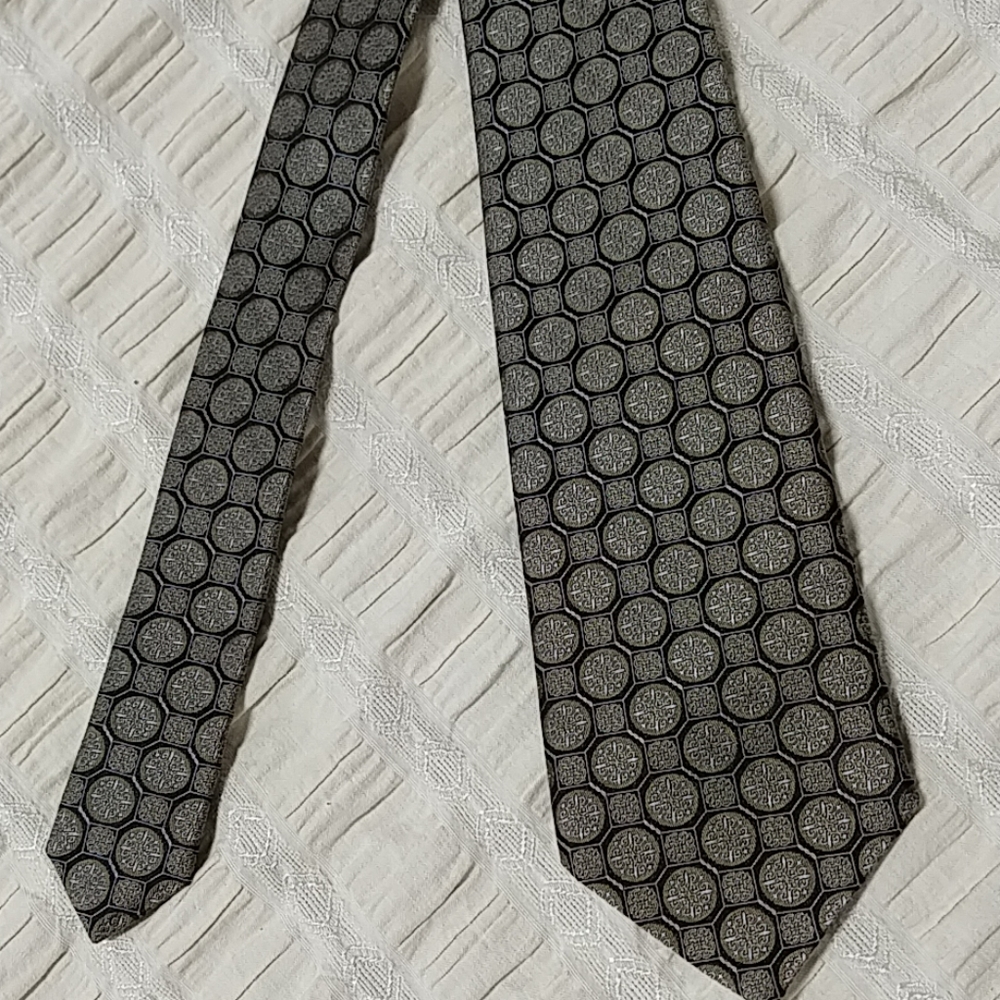 Empire Necktie Grey Black Blue Geometric Design